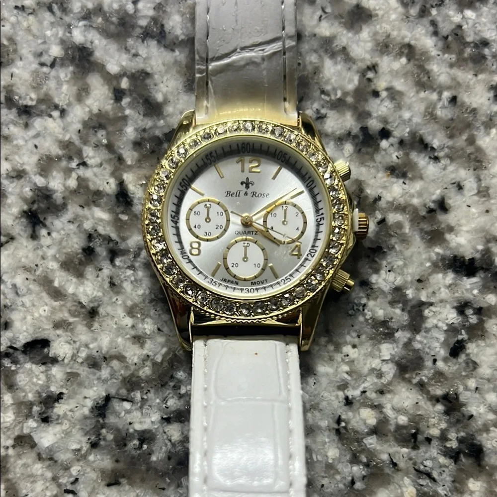Bell & Ross White and Gold Chronograph Watch with Crystal Bezel